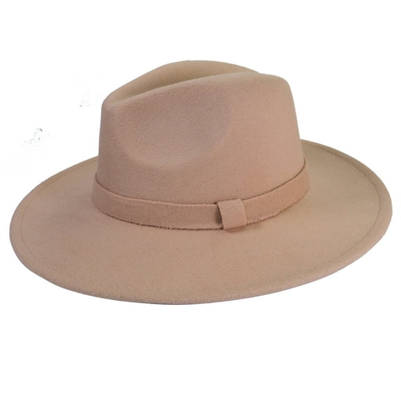 Beige Fedora Panama Upturn Wide Brim Cotton Blend Felt Hat