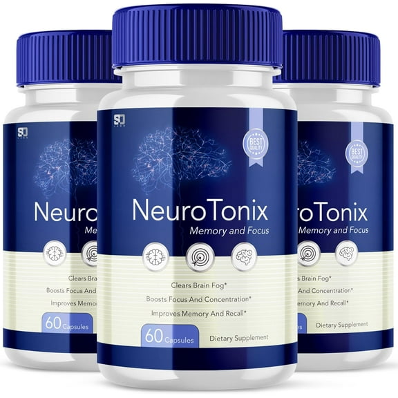 (3 Pack) NeuroTonix - Neuro Tonix - Memory Booster Dietary Supplement for Focus, Memory, Clarity, & Energy - Advanced Cognitive Formula for Maximum Strength - 180 Capsules