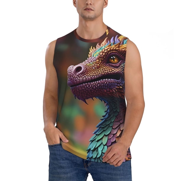 Balery Rainbow Scales Fantasy Dragon Camisetas sin mangas para hombre, absorbe la humedad y protege contra el mal olor.-3X-Large