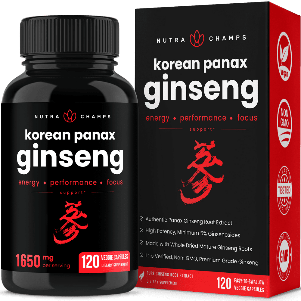 NutraChamps Korean Red Panax Ginseng 1000mg 120 Vegan Capsules Extra