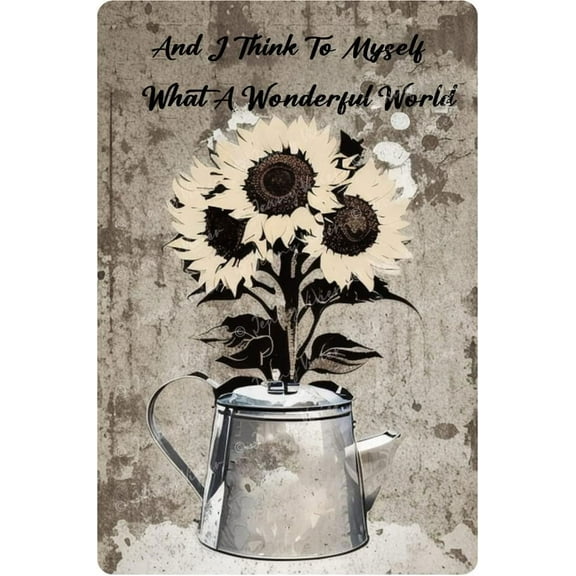 Sunflower Poster And I Think To Myself What A Wonderful World Retro Tin Sign Vintage Metal Wall Art, Home Decor Funny Home Decor，Cave Bar Wall Decor,Tin Sign Retro Vintage Decor Sign 5.5x8 Inches