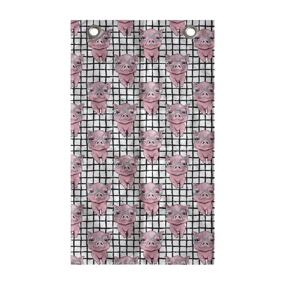 Piglet Hanging Pocket Organizer, Nerdy Pig Animal on a Checkered Background Watercolor Paint Design Print, Printed Polyester Storage Bag with Pockets, 21" x 31", Pink and Multicolor