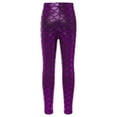 thumbnail image 2 of YONGHS Kids Girls Shiny Metallic Scale Mermaid Leggings Pants Tights Halloween Dance Party Trousers Purple 9-10, 2 of 7
