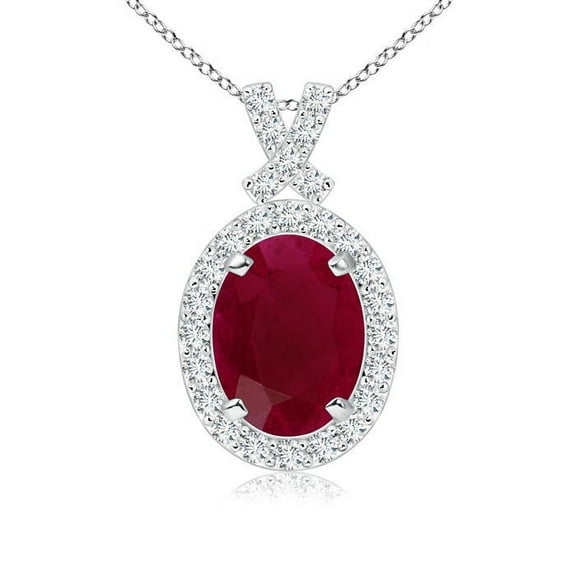 ANGARA Natural Vintage Style 1.25 ct Ruby Pendant with Diamond Halo in 14K White Gold for Women (Size-8x6mm) | July Birthstone, Birthday, Anniversary, Jewelry Gift for Women | Natural Ruby Necklace