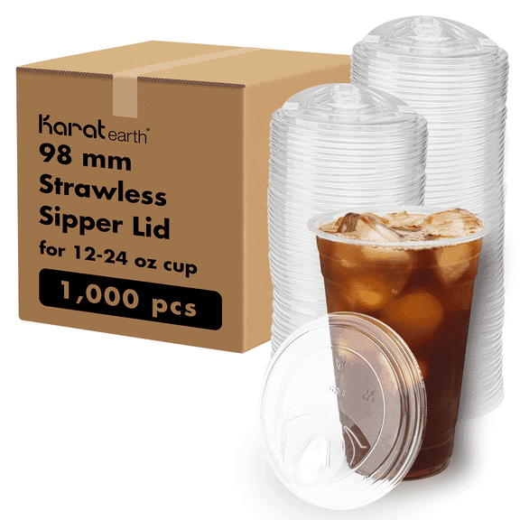 Karat Earth 98mm PLA Strawless Sipper Lid for 12-24oz PLA Cup - 1,000 pcs