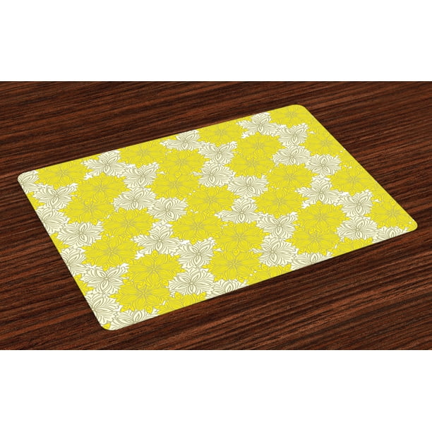 Yellow Flower Placemats Set of 4 Fresh Garden Pattern with Two Shaded