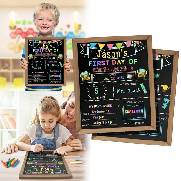 CoreLiving 10x11 Inch Double-Sided Chalkboard Sign, Reusable Wooden First & Last Day Chalk Board for Preschool, Kindergarten & First Grade Photo Props, 1 Count