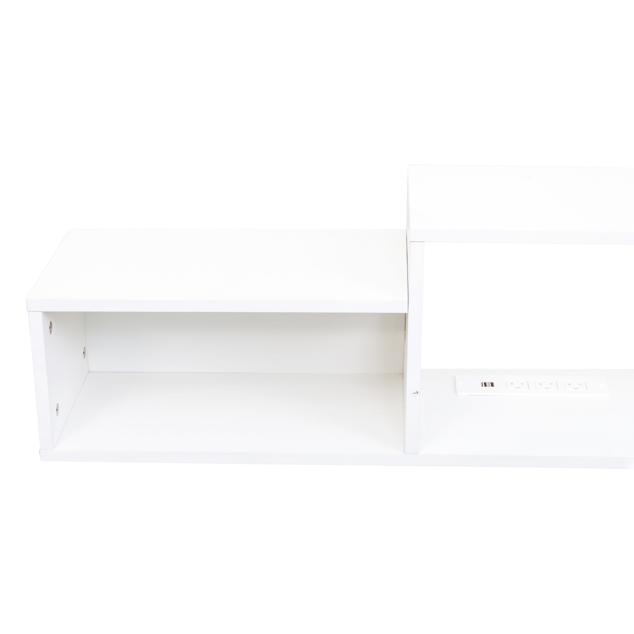 Noble House Brynn 65.35" Floating TV Stand, 20-Color LED with Remote, Charging Station, Wall-Mounted Shelf, White