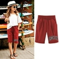 thumbnail image 2 of Tiny Harbor Girls Shorts Summer Thin Elastic Waist Letter Print Casual Pockets Bermuda Shorts Red 12-13Years, 2 of 4