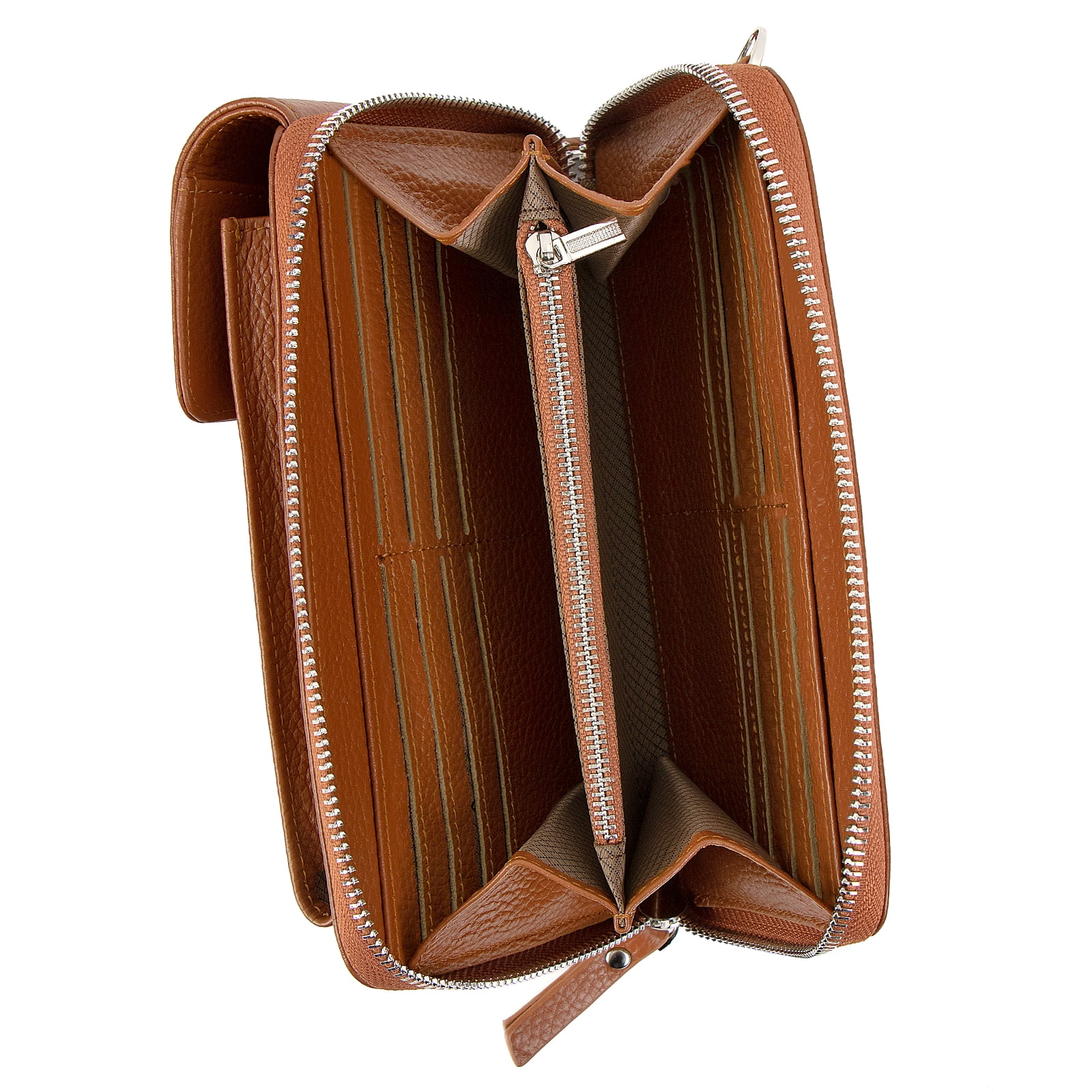 Pearl Angeli Women's Leather Mobile Phone Crossbody Cell Phone Bag RFID (brown)