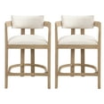 thumbnail image 2 of Corlas 26" Seat Height Medieval Modern Fabric Upholstered Counter Stools with Footrest, Rubber Wood Frame, Natural + Beige, Set of 2, 2 of 8