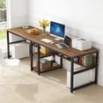 thumbnail image 3 of Fnova 78.74" Modern Computer Desk with Wood Tabletop, Industrial Writing Desk with 4 Open Shelves, Metal Frame Office Desk for Living Room & Study, Brown, 3 of 18