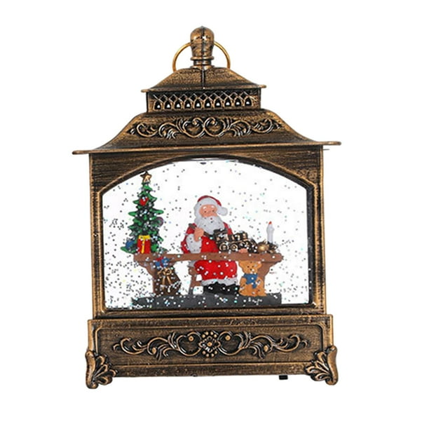 Lámpara LED navideña con forma de farol, bola de nieve musical para mesa de boda y hogar. Papá Noel