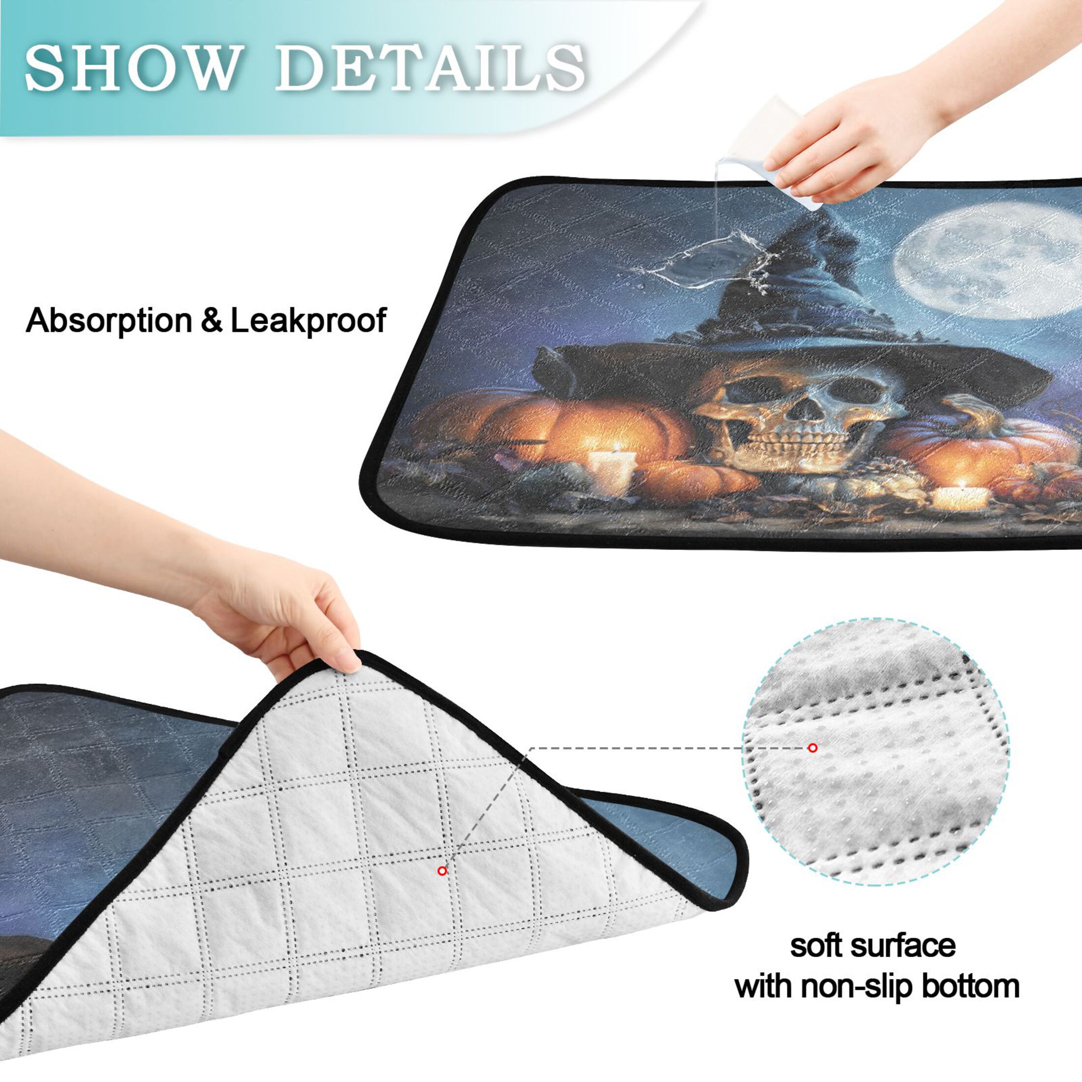 Qxltty Wizard Hat Skull Cat litter Pads Pet Set of 2 Diaper Mats Center Anti-leakage Layer Absorbent Soft and Comfortable