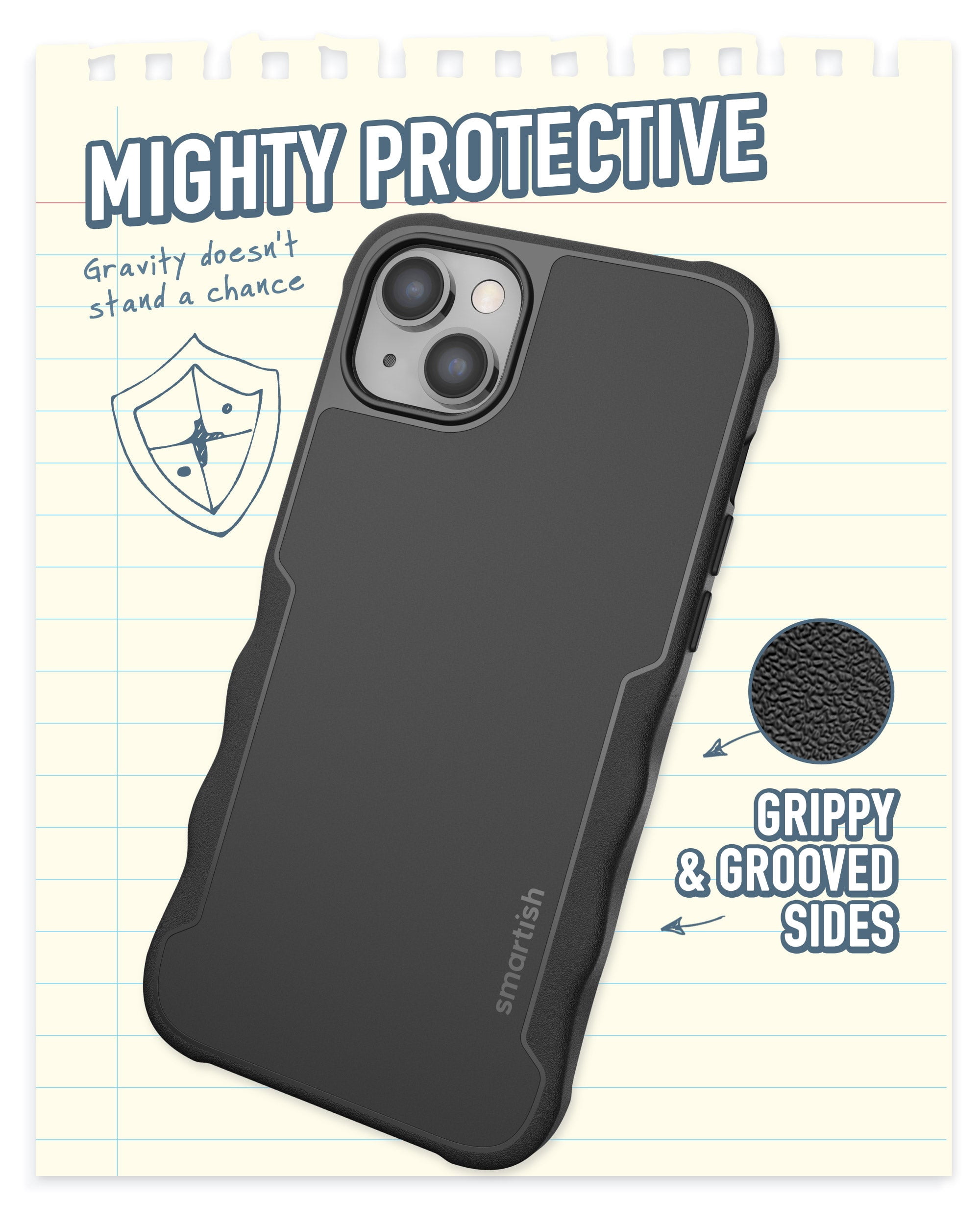 Smartish iPhone 14 Max Protective Case - Gripzilla Compatible with MagSafe [Rugged + Tough] Armored Slim Cover with Drop Protection - Black Tie Affair