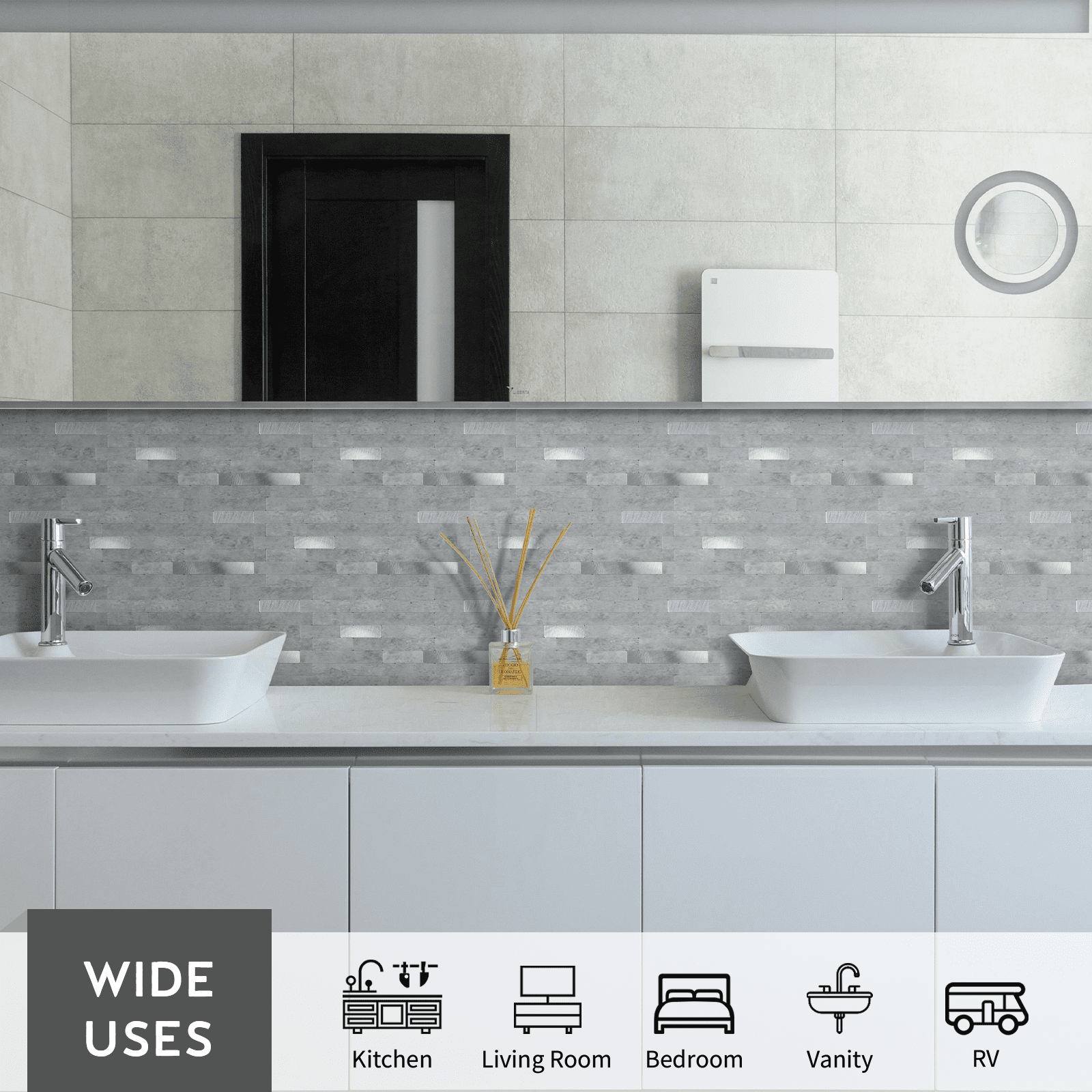 12-Sheet Peel and Stick Backsplash Tiles, Faux Marble Linear Wall Tiles Stick on Backsplash for Kitchen Bathroom Fireplace RV (11.57" x 4.13", Gray)