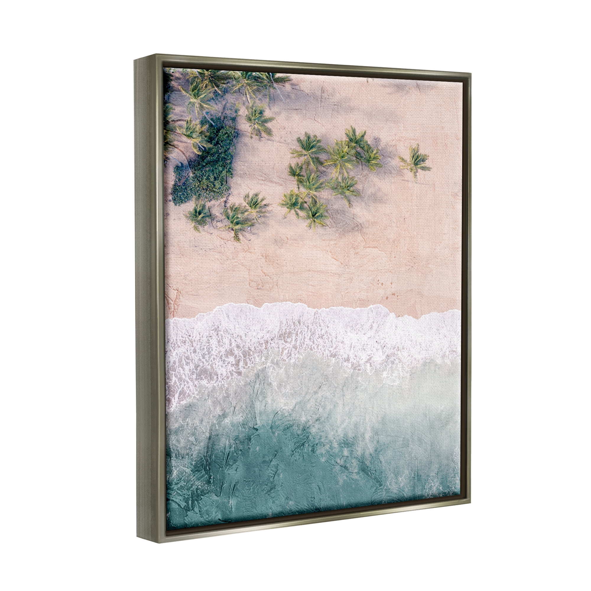 Stupell Industries Aerial Tropical Beach Landscape Painting Gray Floater Framed Canvas Art Print Wall Art, 25 x 31