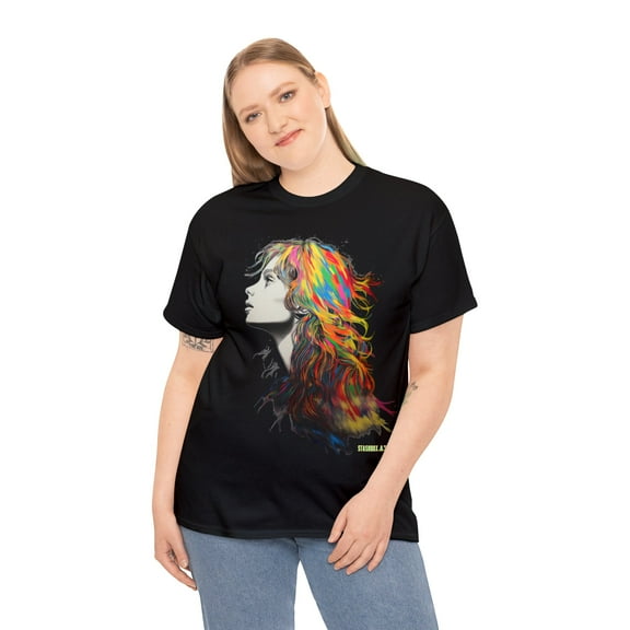 Unisex Heavy Cotton T-Shirt Rainbow Drawn Beautiful Woman 003