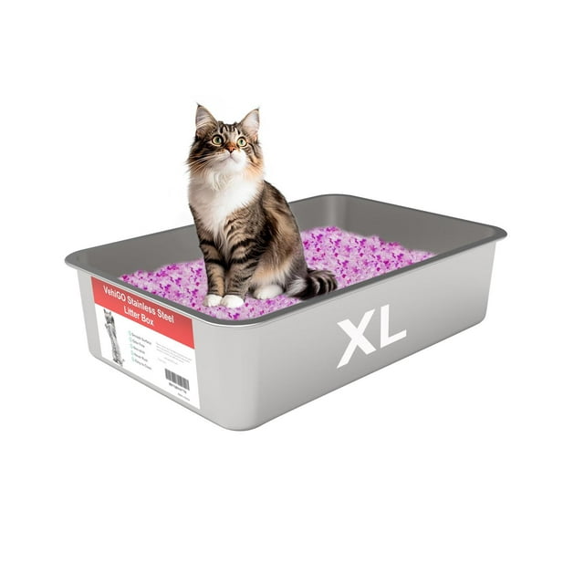 Caja de Arena para Gatos VehiGo Metal Extragrande Acero Inoxidable Resistente Superficie Lisa Fácil