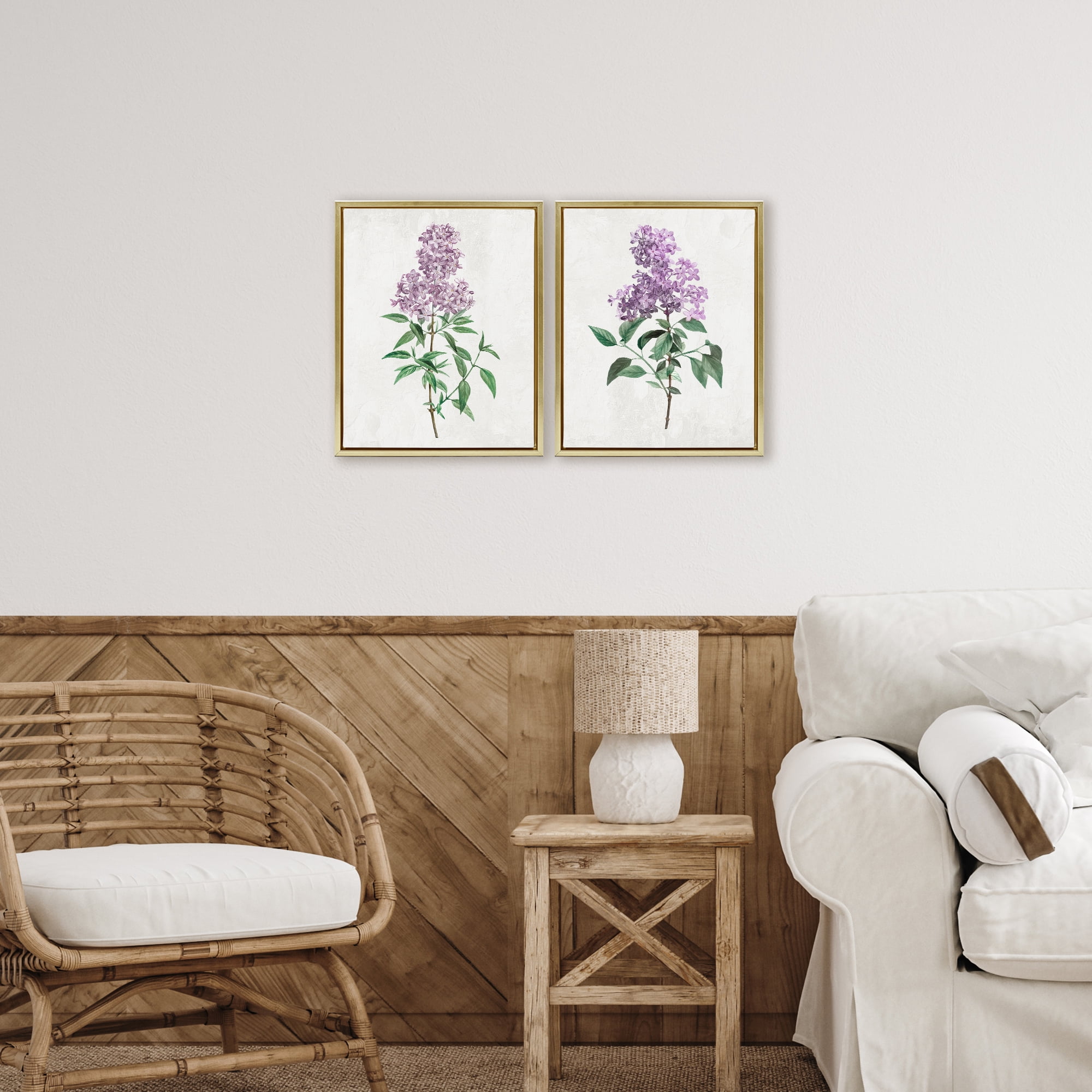 Stupell Industries Herbaceous Lilac Blooms 2 Piece Gold Framed Floater Canvas Set, design by Kim Allen