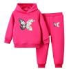 Little Girls Clothes Two Piece Sweatsuit Butterfly Sweatshirt Hoodie Sweatpants Full Spring Travel Going Out Outfits, Hot Pink, 6 Years