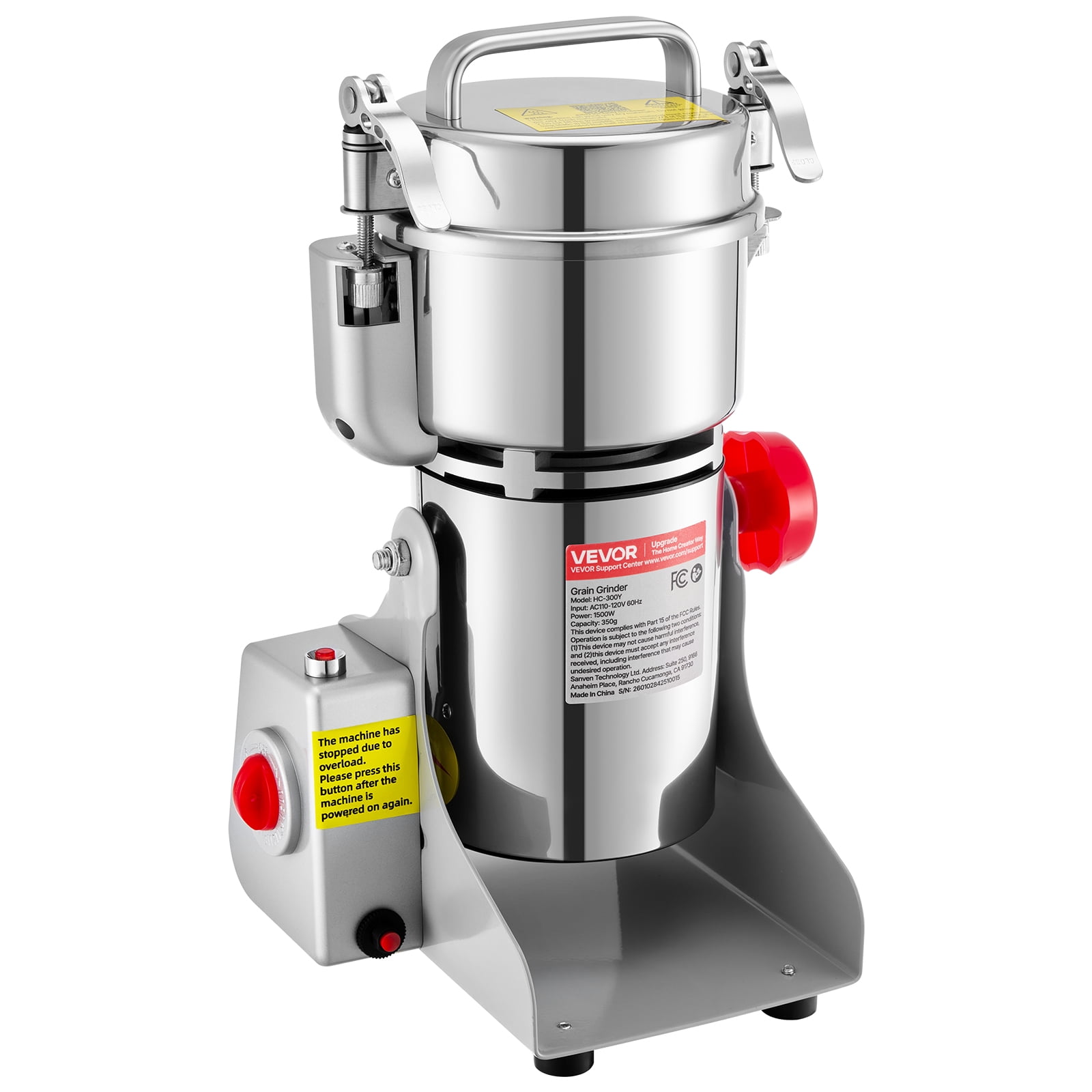 VEVOR 300g Electric Grain Mill Grinder, 1500W 28000RPM High Speed Spice Corn Dry Grinding Machine,Stainless Steel Pulverizer Powder Machine for Dried Grains Coffee Beans Spices Nuts (270° Swing Type)