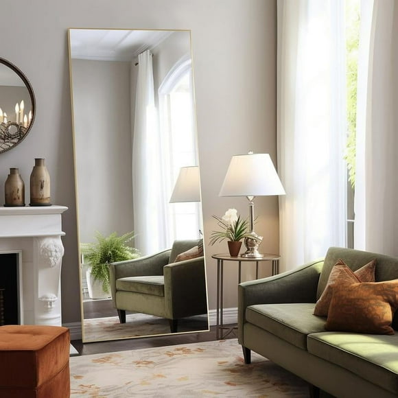FurniChic Haven Full Length Mirror Floor Mirror Full Body Mirror with Stand, Wall Mirror Full Length Aluminum Alloy Frame Standing Hanging or Leaning Against Wall Durable Decor Glass Shiny