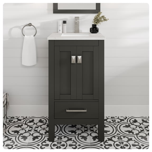 Eviva London 20"W x 18"D Espresso Bathroom Vanity with White Carrara Quartz Countertop and Undermount Porcelain Sink