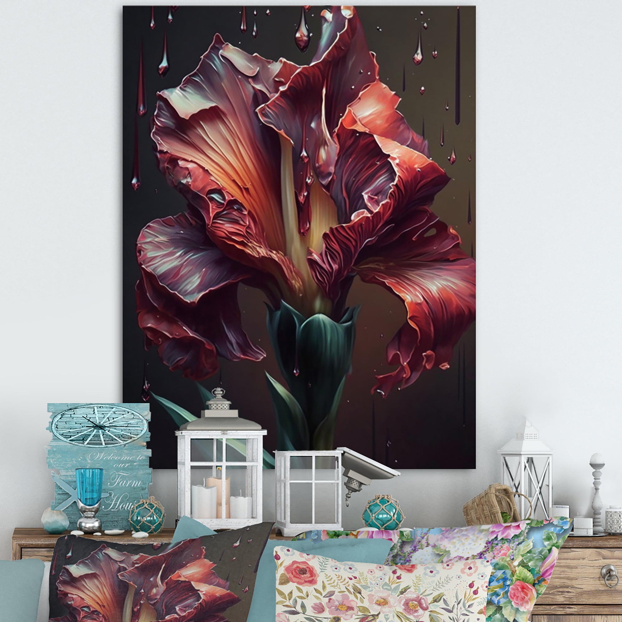 Designart Red Gladiolus Flowers II Canvas Wall Art