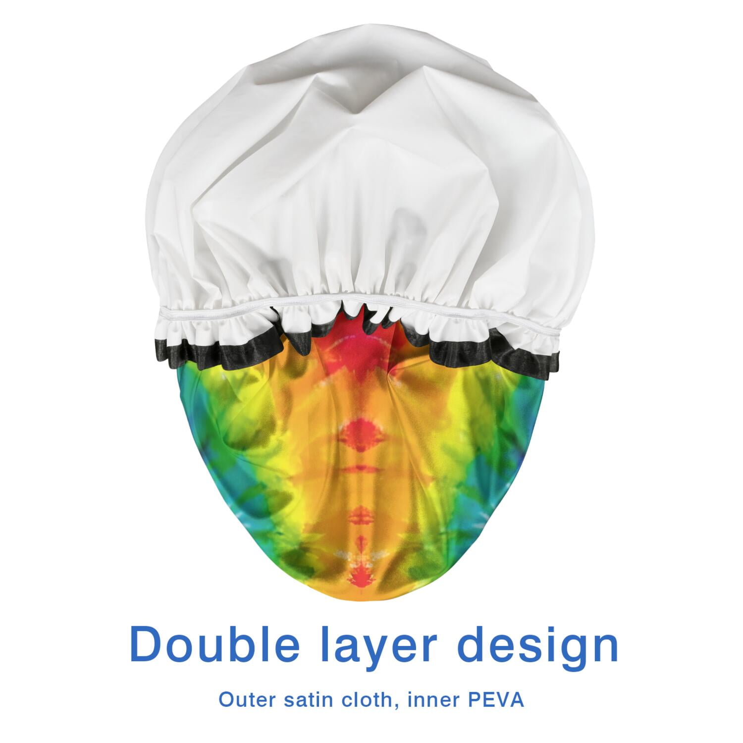 Shower Caps,Colorful Tie Dye Pattern Waterproof Shower Cap for Women 4 Pieces,Double Reusable Hair Cover for Shower PEVA Elastic Stretch Hem