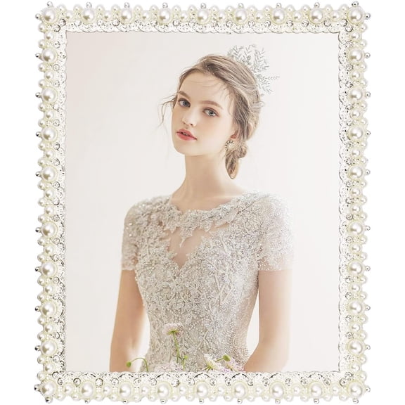 8x10 Wedding Picture Frame, Pearls Diamond Picture Frame for Metal Frame with Glass Front