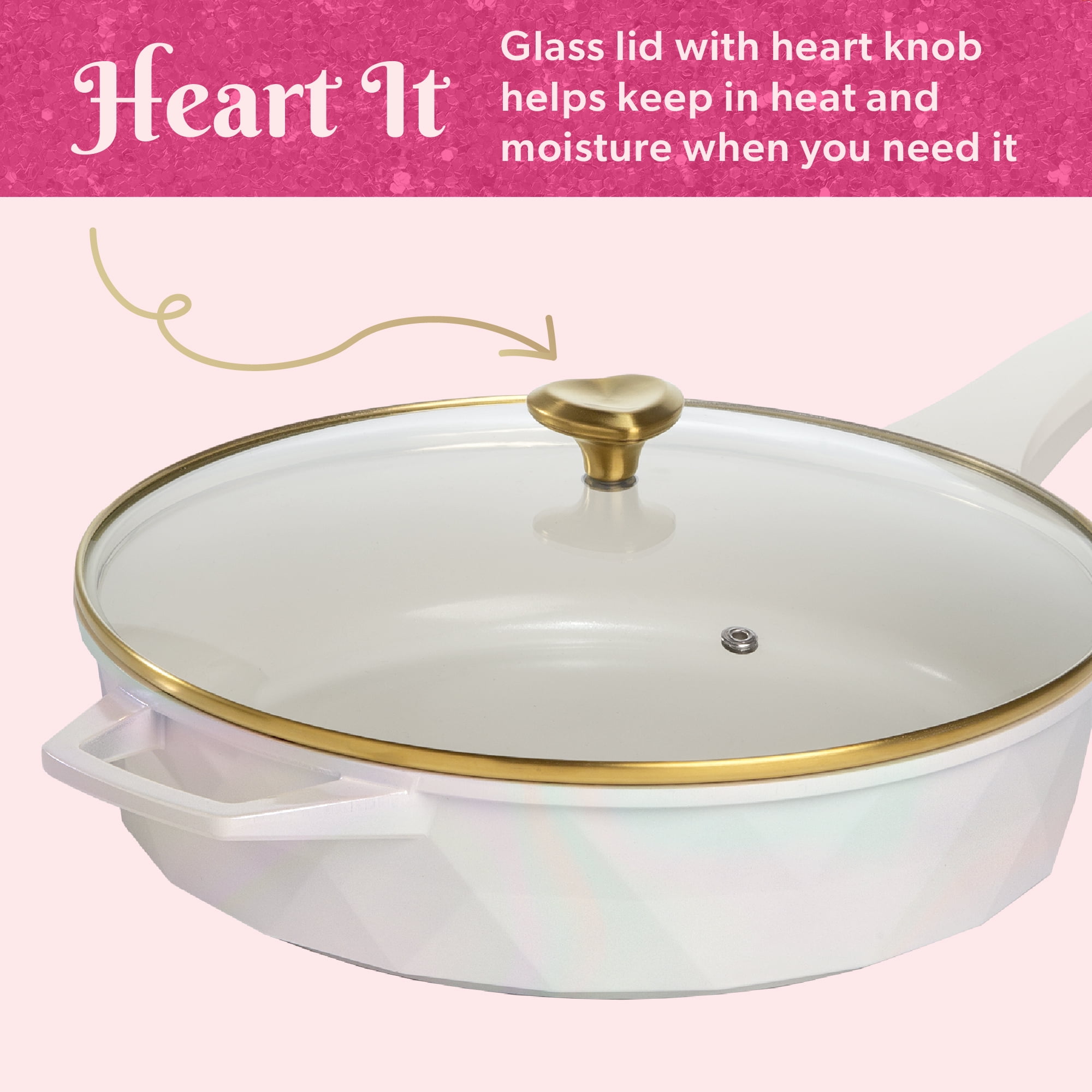 Paris Hilton 4 Quart Ceramic Nonstick Jumbo Cooking Pan Skillet for Sauteing & Frying, White Rainbow Iridescent