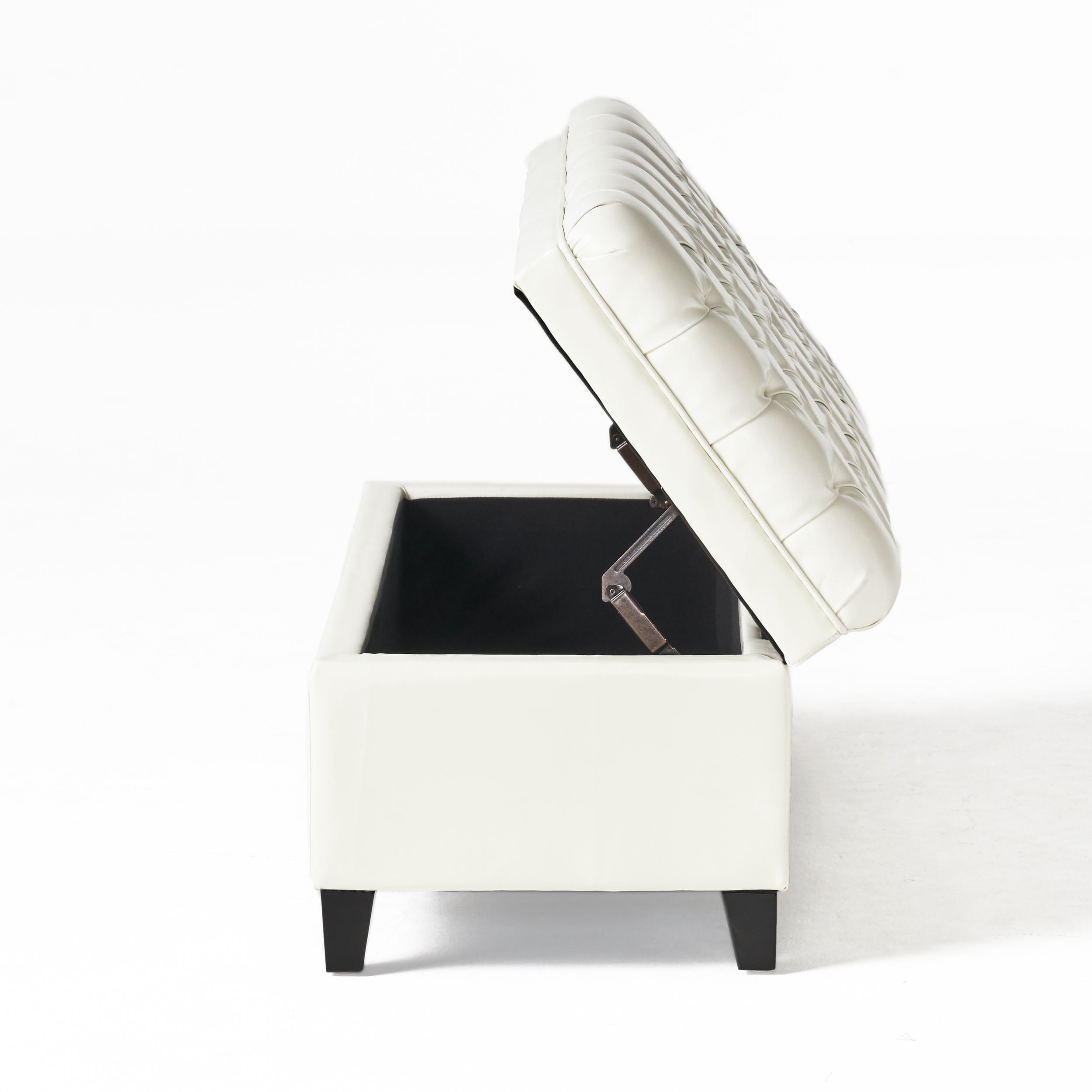 Noble House Jacky Rectangular Faux Leather Lift Top Storage Ottoman, Ivory