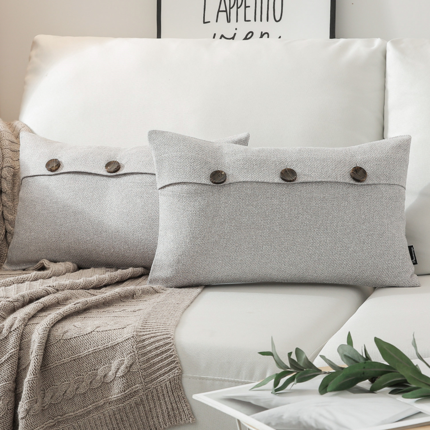 Phantoscope Triple Buttons Cotton Blend Series Farmhouse Square Decorative Throw Pillow Cusion