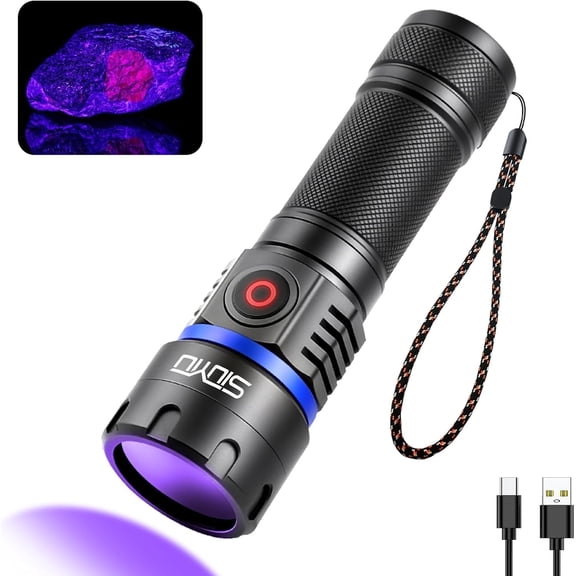 Siuyiu 60W 365nm Black Light UV-Flashlight, 6* LED Handheld Blacklight Flashlight, USB- C Rechargeable Black Light Flashlight, for Pet Urine Detection, Resin Curing, Rock Hunting