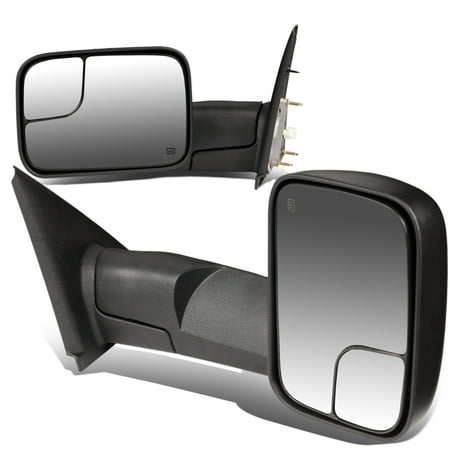 For 02-09 Ram 1500 / 2500 / 3500 Pair of Black Powered + Heated Glass + Manual Foldable Side Towing Mirrors 05 06 07 08
