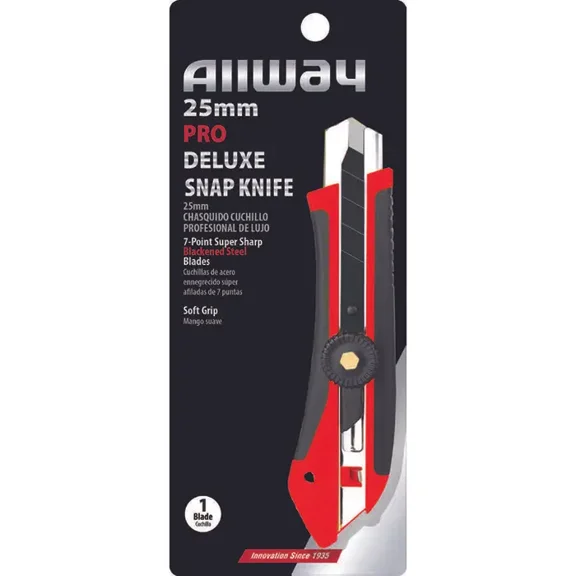 25mm Allway SK25BD Red/Black K-Series Pro Deluxe Wheel Lock Blackened Steel Snap Knife with 7-Point Snap-Off Blade