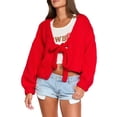 thumbnail image 2 of Knitted Cardigan Sweater Autumn Winter Long Sleeve Solid Lace Up Top Knitwear Female Outerwear Jacket Red XL, 2 of 10