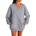 thumbnail image 3 of Yigetop Oversized Sweatshirt for Women, Women's Autumn Fashion Plus Loose V Neck Sweatshirt with Side Pockets Hoodie Sweatshirt for Women Dark Gray L, 3 of 5