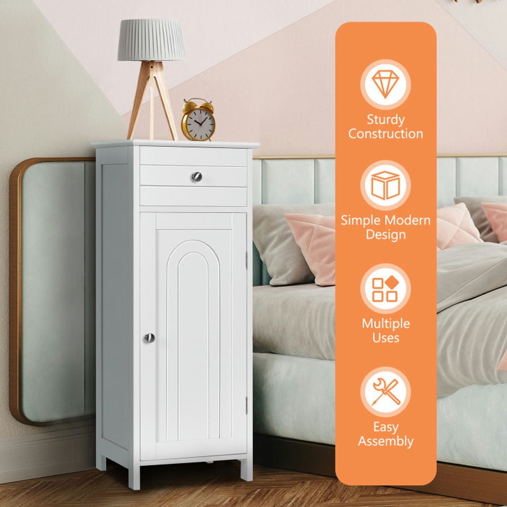 Finihen Bathroom Storage Cabinet, Bathroom Floor Cabinet, Wooden Storage Free-Standing Floor Cabinet with Drawer and Shelf, for Bathroom, Living Room, Bedroom, Kitchen, White Finihen Bathroom Storage Cabinet, Bathroom Floor Cabinet, Wooden Storage Free-Standing Floor Cabinet with Drawer and Shelf, for Bathroom, Living Room, Bedroom, Kitchen, White