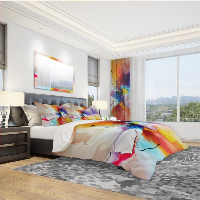 Designart 'Creative Flower in Multiple Colors' Modern & Contemporary Bedding Set - Duvet Cover & Shams