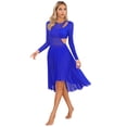 thumbnail image 3 of Doomiva Women Lyrical Dance Dress Long Sleeve Asymmetrical Hem Modern Contemporary Dance Dress Royal Blue S, 3 of 7