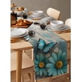 thumbnail image 3 of Table Runner Dresser Scarf 13 x 36 Inch Blue Daisy Spring Flowers Butterfly Wood Grain Table Runners Non-Slip Heat Kitchen Dining Table Decor for Indoor Outdoor Home Party Decoration, 3 of 7