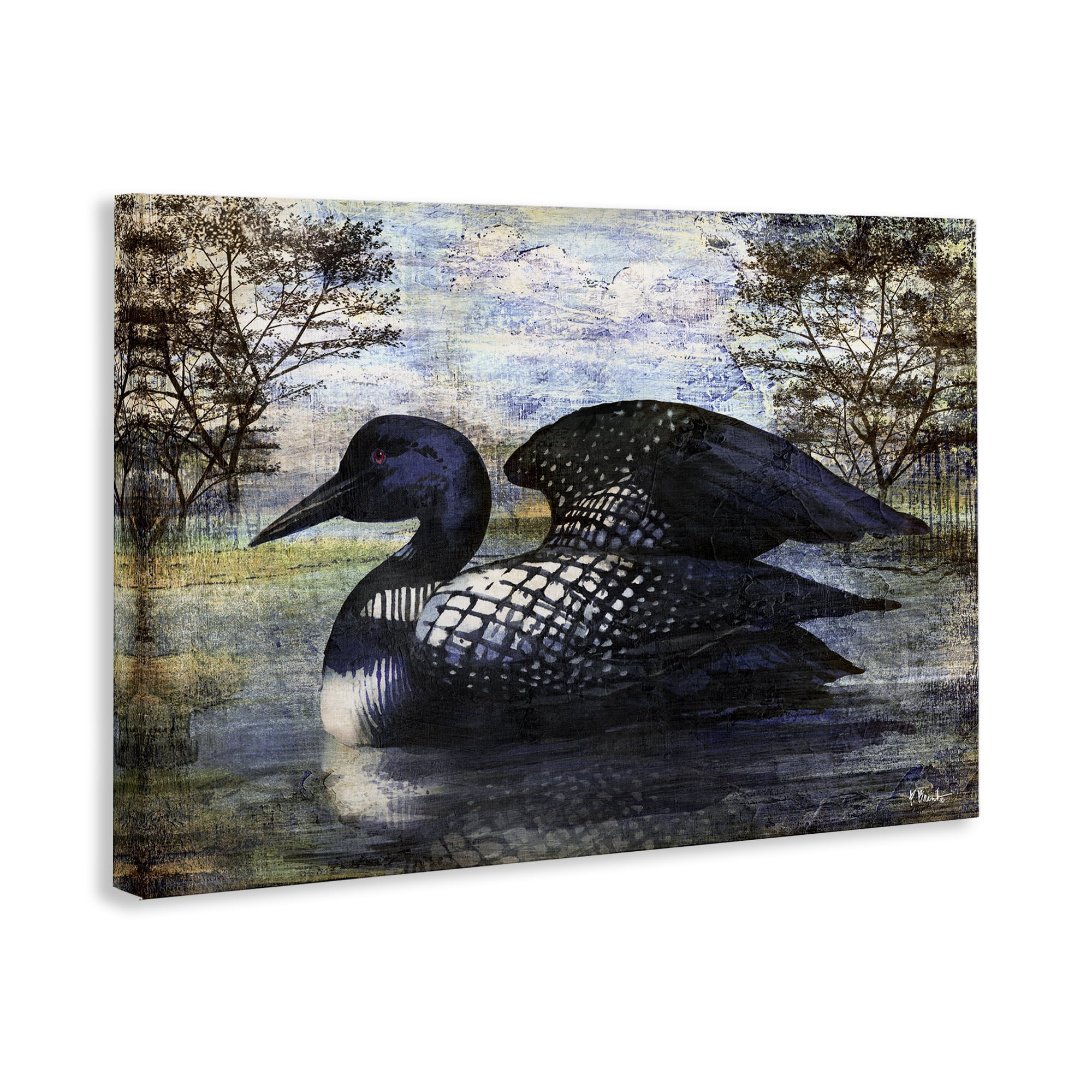 Stupell Industries Loon in Rustic Pond Animals Painting Wrapped Canvas Art Print Wall Art, 45 x 30