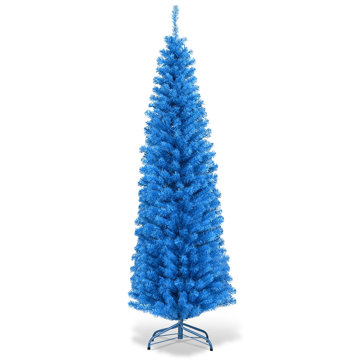 Topbuy 6FT Blue Tinsel Artificial Pencil Christmas Tree w/ Sturdy Metal Stand