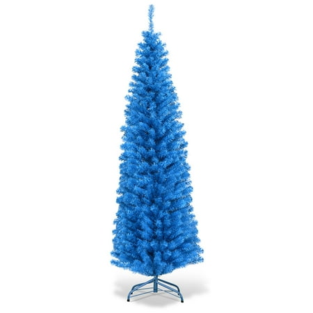 Topbuy 6FT Blue Tinsel Artificial Pencil Christmas Tree w/ Sturdy Metal