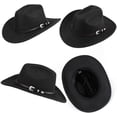 thumbnail image 4 of Sombrero vaquero XuoAZ Western Roll Up Fedora negro para hombre y mujer, 4 of 4