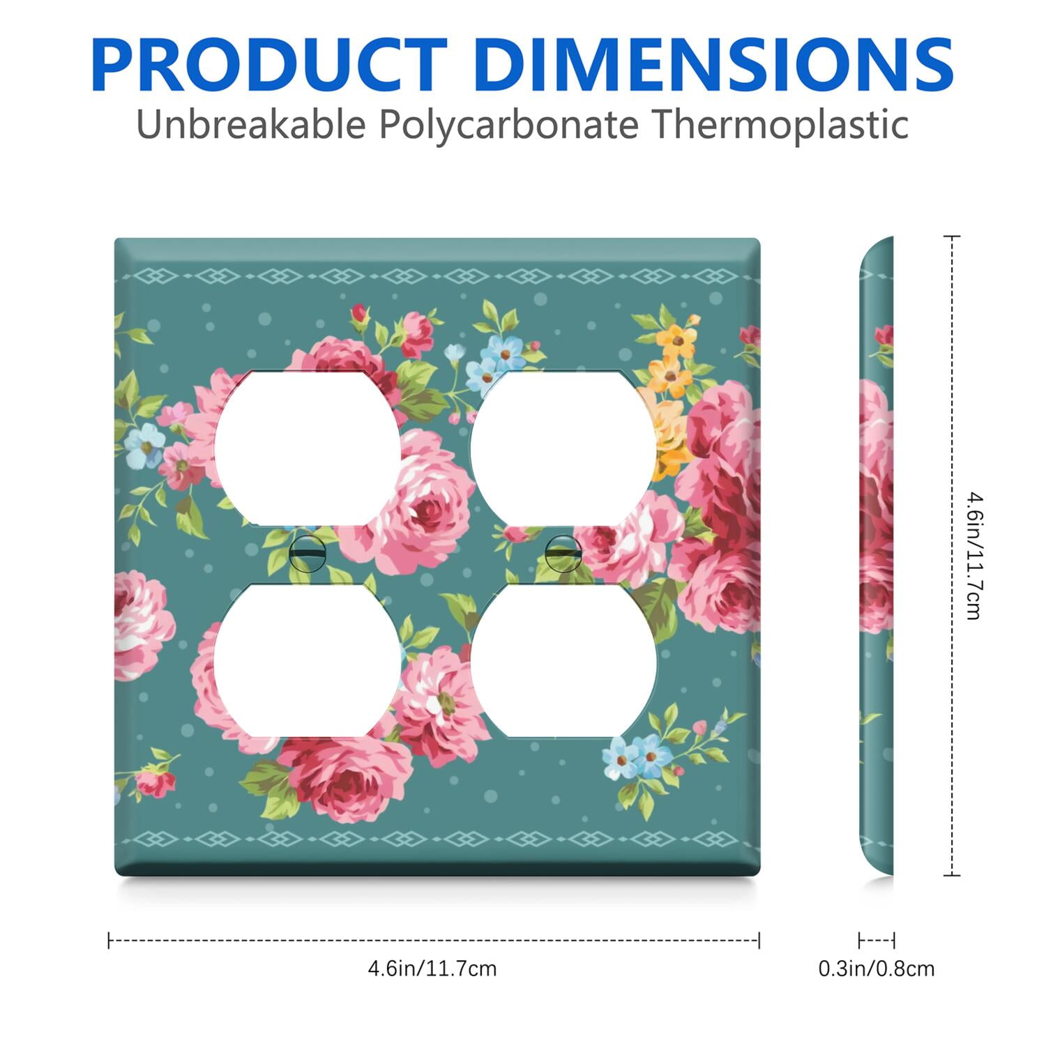 Pioneer Floral Duplex Receptacle Outlet Wall Plate,Size Double Duplex 4.6" x 4.6”, Polycarbonate Thermoplastic Electrical Switchplate Home Decor for Kitchen Living Room Bedroom Decorate