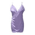 thumbnail image 4 of Xixinqiwan Women Sexy Lingerie Silk Satin Nightgown Mini Slips V Neck Negligee Chemise Sleepwear with Adjustable Straps Purple L, 4 of 5