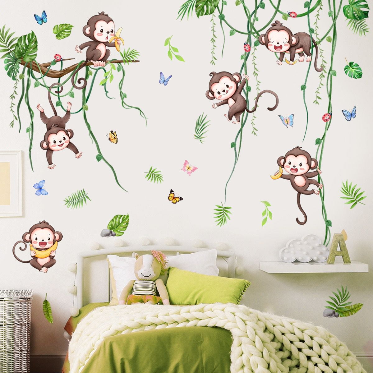 Monkey Climbing Tree Wall Decals Jungle Animals Wall Stickers Monkey Wall Stickers DIY transparent wall stickers Kids Room Baby Nursery Bedroom Wall Decor